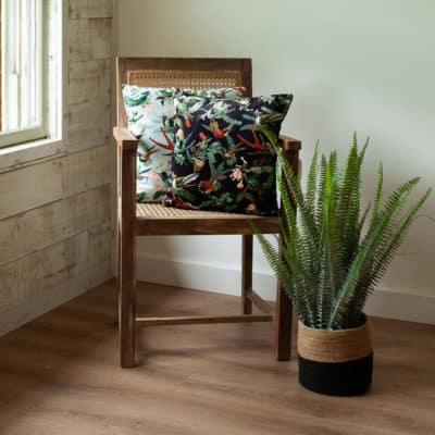 Velvet Botanical Hummingbird Cushion in White