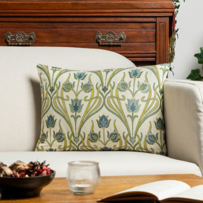 Woven Art Deco Boudoir Cushion in Powder Blue