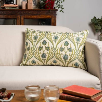 Woven Art Deco XL Rectangular Cushion in Powder Blue