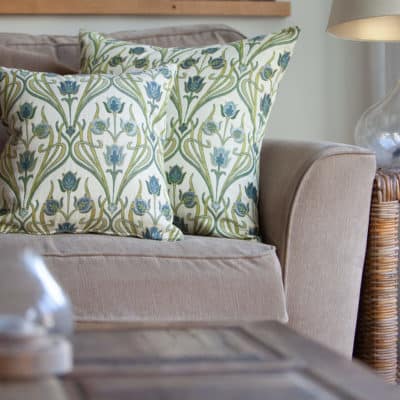 Woven Art Deco Cushion in Powder Blue