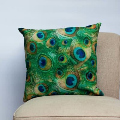 Velvet Peacock Feather Cushion