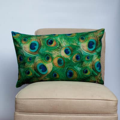 Velvet Peacock Feather XL Rectangular Cushion