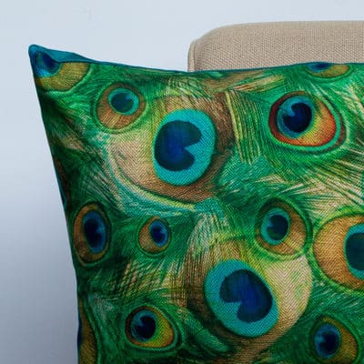 Velvet Peacock Feather XL Rectangular Cushion