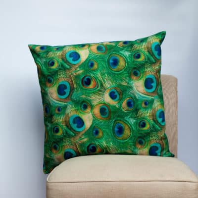 Velvet Peacock Feather Extra-Large Cushion