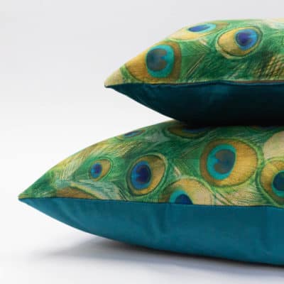 Velvet Peacock Feather Extra-Large Cushion