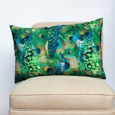 Velvet Peacock Procession XL Rectangular Cushion
