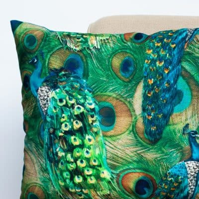 Velvet Peacock Procession XL Rectangular Cushion