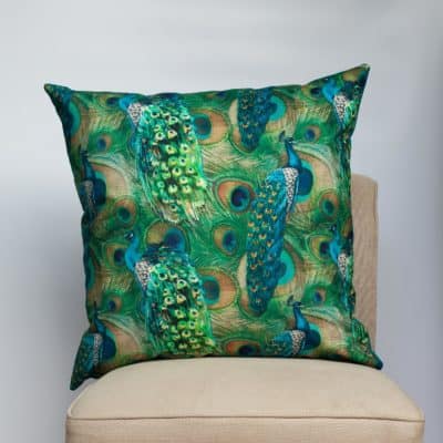 Velvet Peacock Procession Extra-Large Cushion