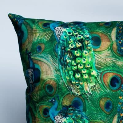 Velvet Peacock Procession Extra-Large Cushion