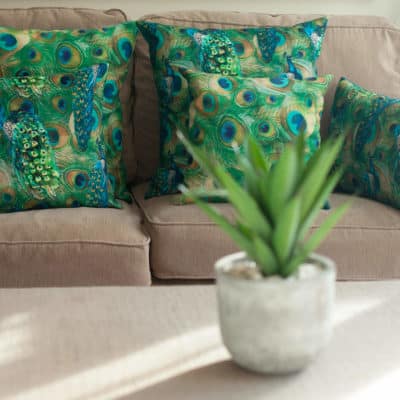 Velvet Peacock Procession Cushion