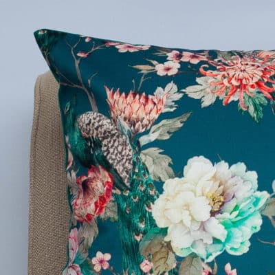 Peacock Rose Garden Cushion in Blue