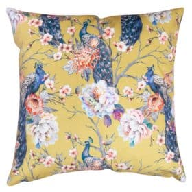 Peacock Rose Garden Extra-Large Velvet Cushion in Ochre