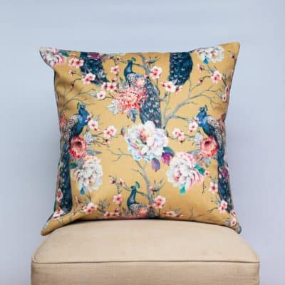Peacock Rose Garden Extra-Large Cushion in Ochre