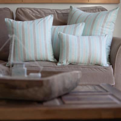 Marina Nautical Stripe Cushion in Aqua Blue