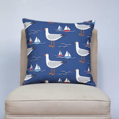 By the Sea Gull Cushion in Navy
