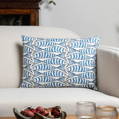 Blue and White Sardine Boudoir Cushion
