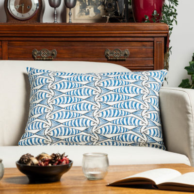 Blue and White Sardine XL Rectangular Cushion