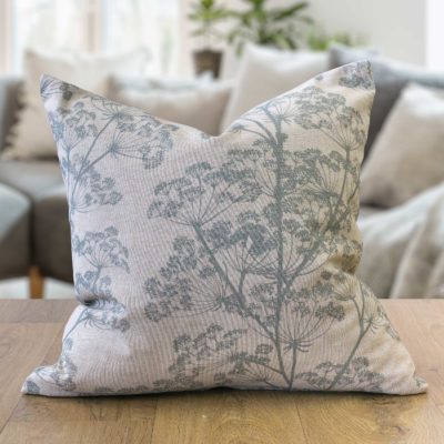 Cow Parsley Cushion in Duck Egg Blue