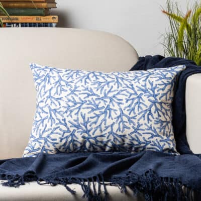 Coral Reef Boudoir Cushion in Blue and White