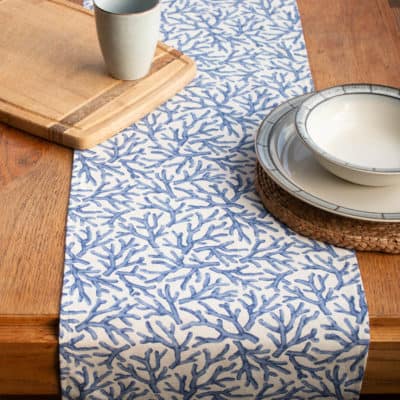 Coral Reef Table Runner in Blue and White