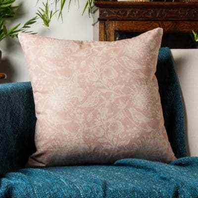Aviary Toile Cushion in Dusky Pink