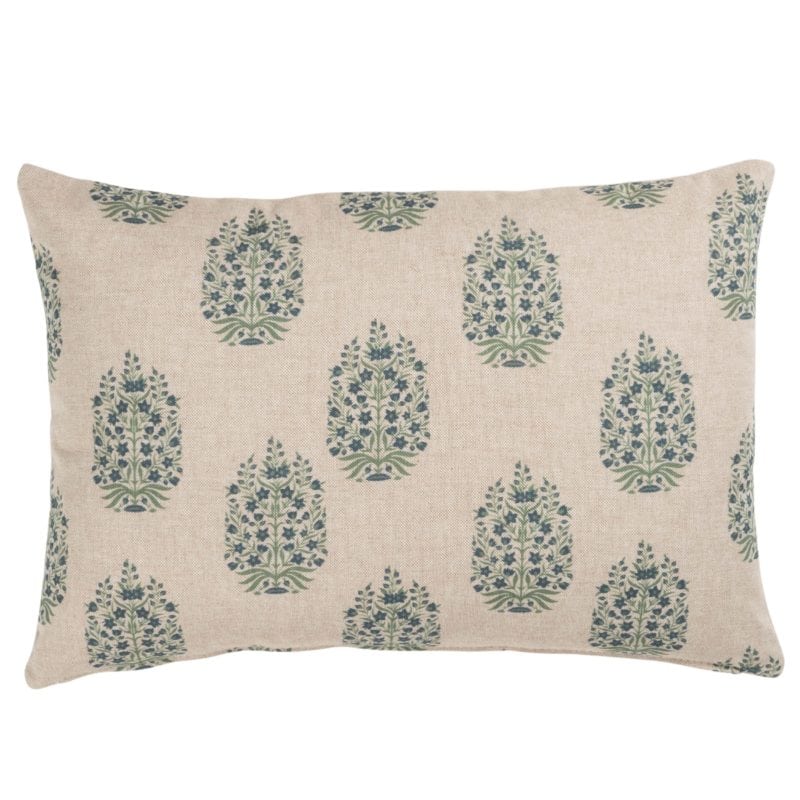 Apple Grove Linen Effect Boudoir Cushion in Indigo Blue and Green