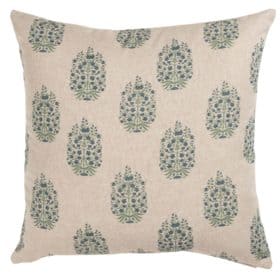 Apple Grove Linen Effect Cushion in Indigo Blue and Green