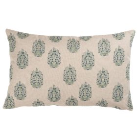 Apple Grove Linen Effect XL Rectangular Cushion in Indigo Blue and Green