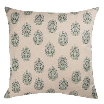 Apple Grove Linen Effect Extra-Large Cushion in Indigo Blue and Green