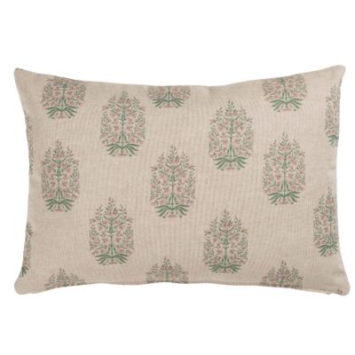 Apple Grove Linen Effect Boudoir Cushion in Pink and Green