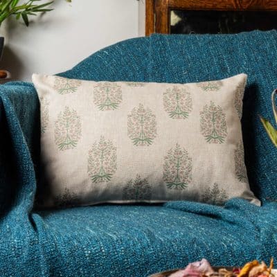 Apple Grove Linen Effect Boudoir Cushion in Pink and Green