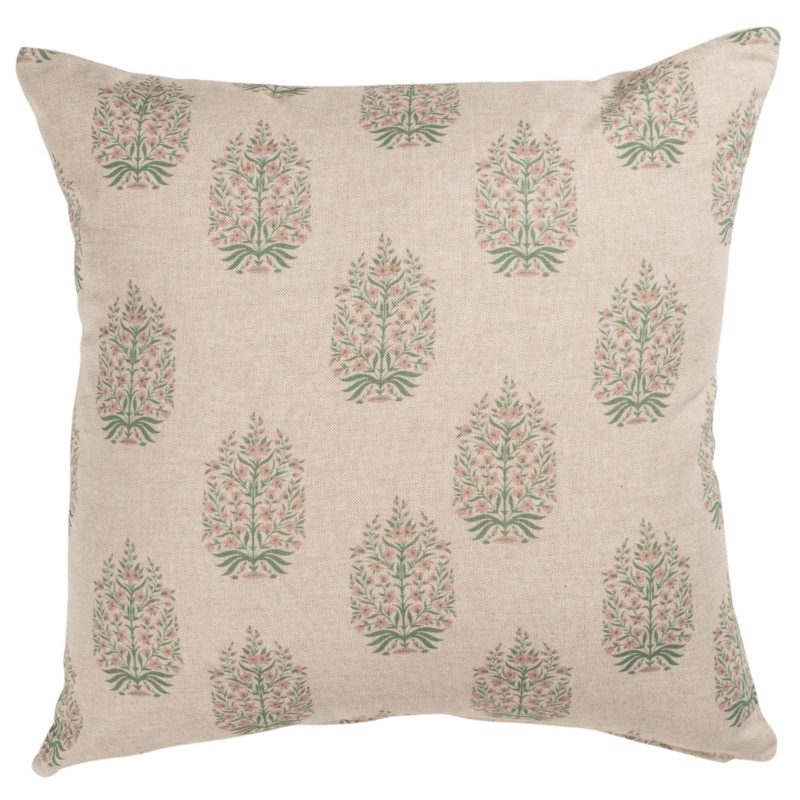 Apple Grove Linen Effect Cushion in Pink and Green