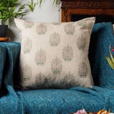 Apple Grove Linen Effect Cushion in Pink and Green