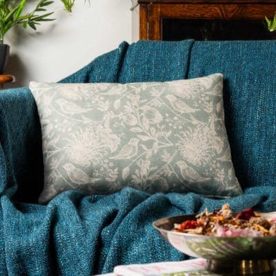 Aviary Toile Boudoir Cushion in Duck Egg Blue
