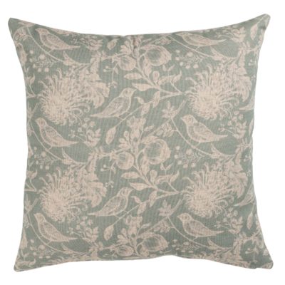 Aviary Toile Cushion in Duck Egg Blue