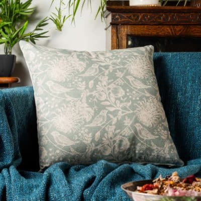 Aviary Toile Cushion in Duck Egg Blue