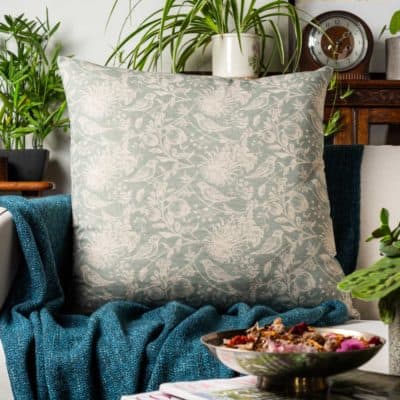 Aviary Toile Extra-Large Cushion in Duck Egg Blue