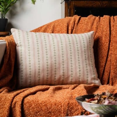 Cotswold Countryside Stripe Boudoir Cushion in Green and Pink