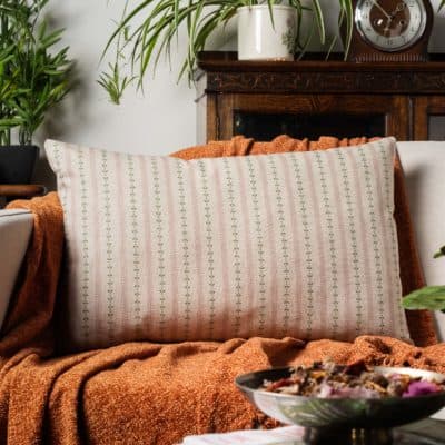 Cotswold Countryside Stripe XL Rectangular Cushion in Green and Pink