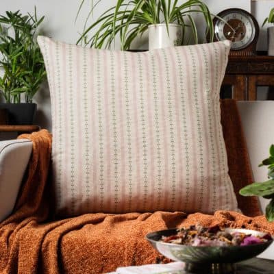 Cotswold Countryside Stripe Extra-Large Cushion in Green and Pink