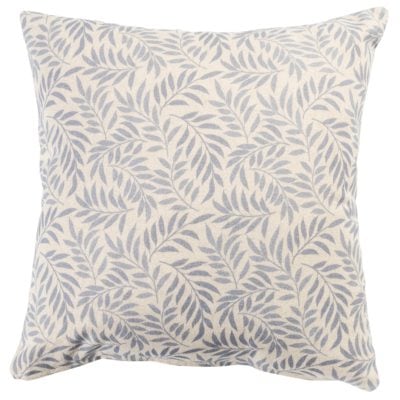 Willow Sprig Leaf Brushed Cotton and Linen Cushion in Soft Blue