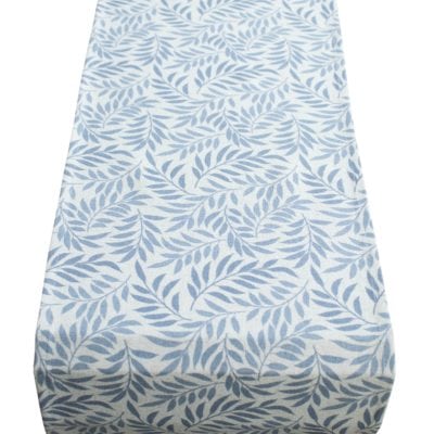 Willow Sprig Leaf Brushed Cotton and Linen Table Runner in Soft Blue