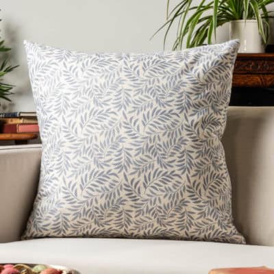 Willow Sprig Leaf Brushed Cotton and Linen Extra-Large Cushion in Soft Blue