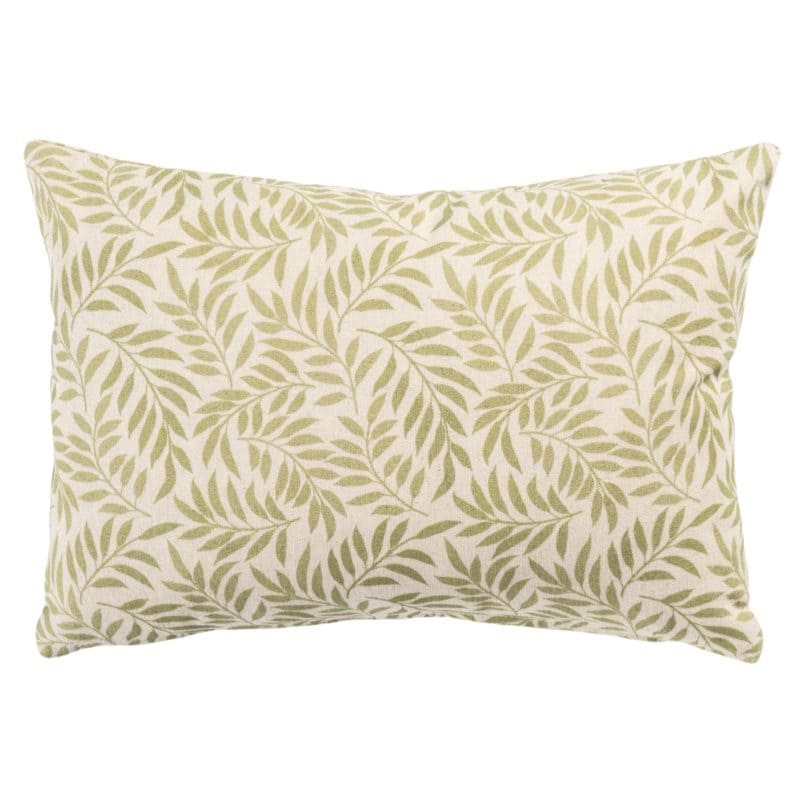 Willow Sprig Leaf Brushed Cotton and Linen Boudoir Cushion in Sage Green