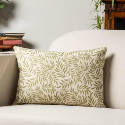 Willow Sprig Leaf Brushed Cotton and Linen Boudoir Cushion in Sage Green