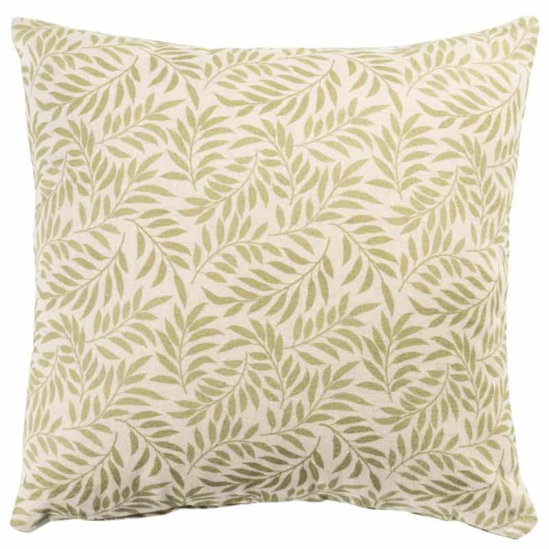 Willow Sprig Leaf Brushed Cotton and Linen Cushion in Sage Green