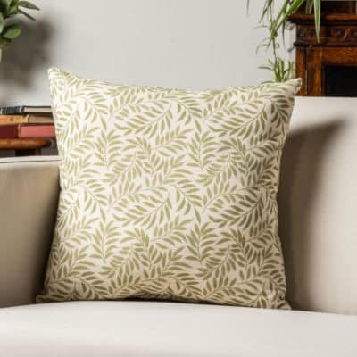 Willow Sprig Leaf Brushed Cotton and Linen Cushion in Sage Green