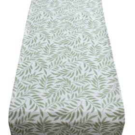 Willow Sprig Leaf Brushed Cotton and Linen Table Runner in Sage Green