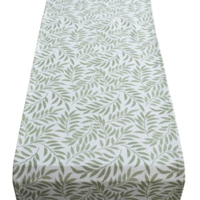 Willow Sprig Leaf Brushed Cotton and Linen Table Runner in Sage Green