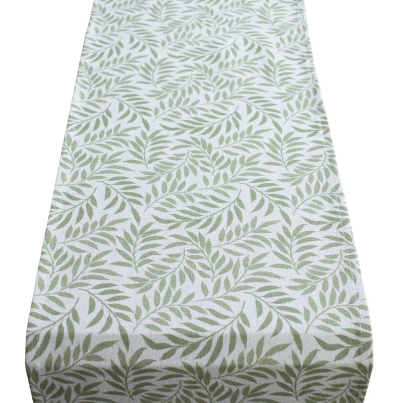 Willow Sprig Leaf Brushed Cotton and Linen Table Runner in Sage Green